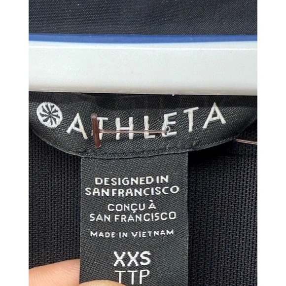 Athleta Womens XXS Black Zip Front Utility Short Sleeve Drawstring Waist Top - Picture 3 of 4